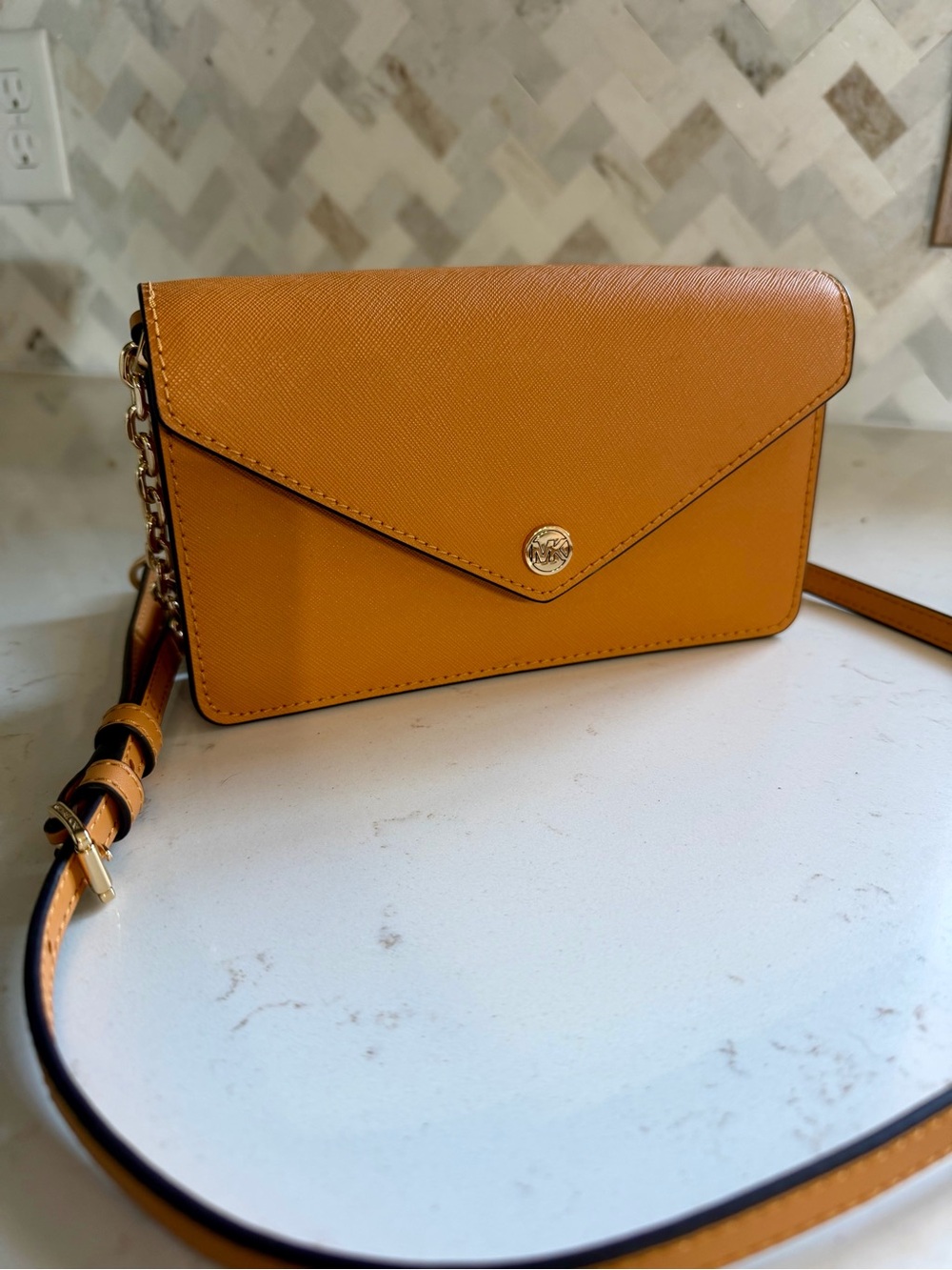 Michael Kors Mustard Yellow Saffiano Envelope Crossbody